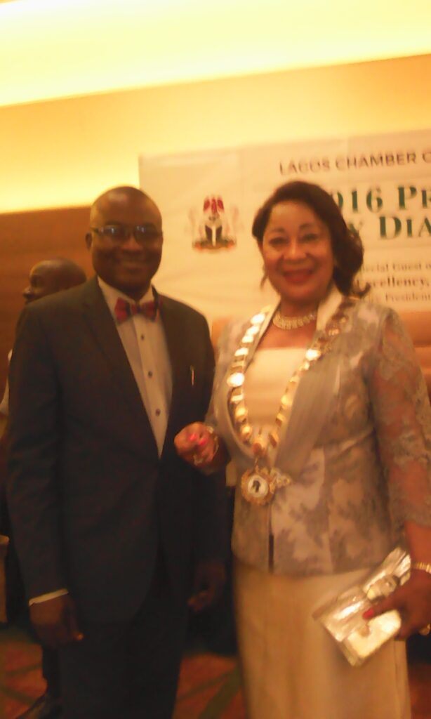 With the Minister of Industry, Chief Mrs Nike Akande at the 2016 Prresidential Policy Dialogue organised by LCCI